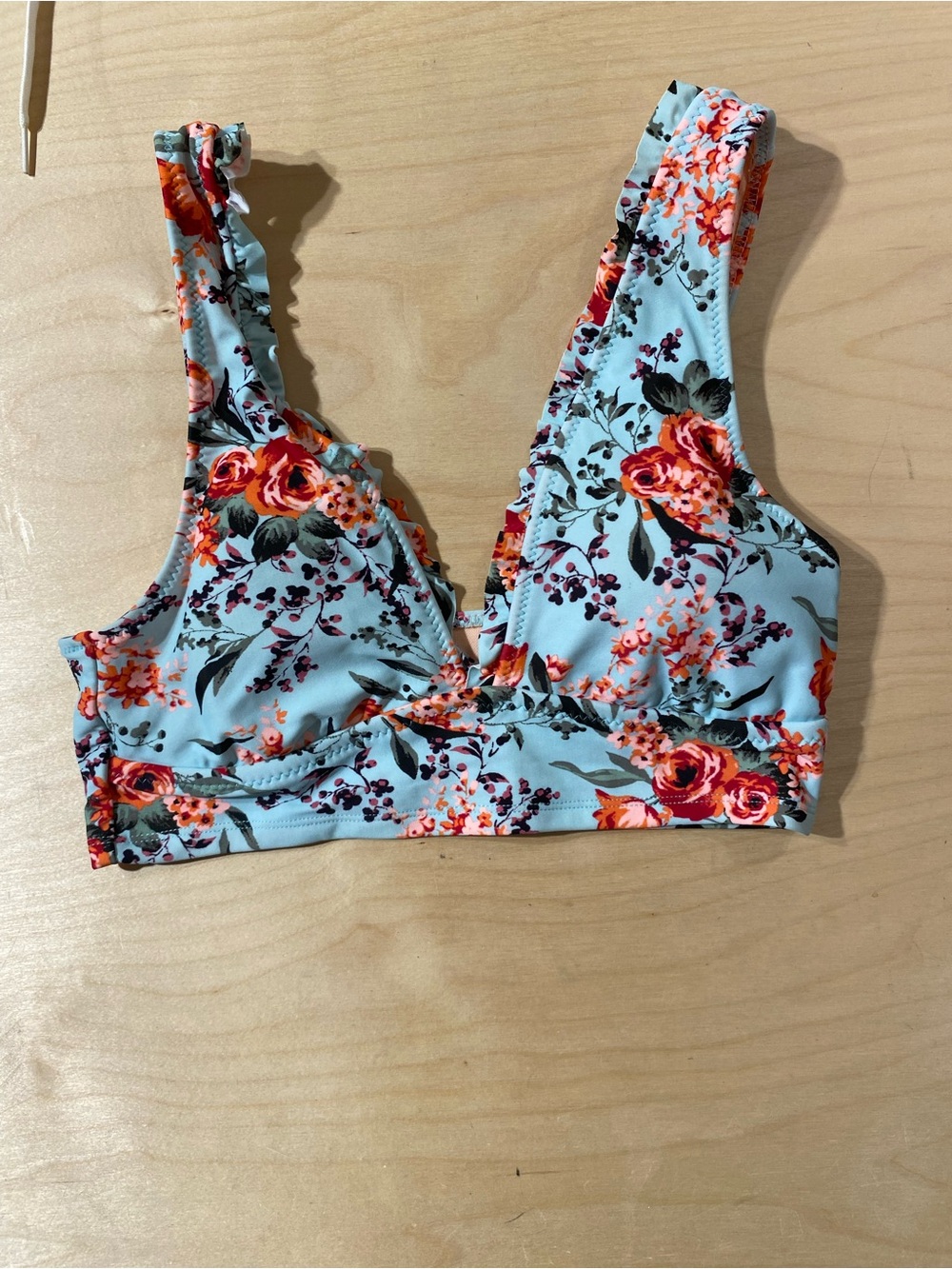 Mossimo Supply Co. Light Blue Floral V-Neck Bikini Top Medium (RG) - Picture 2 of 6